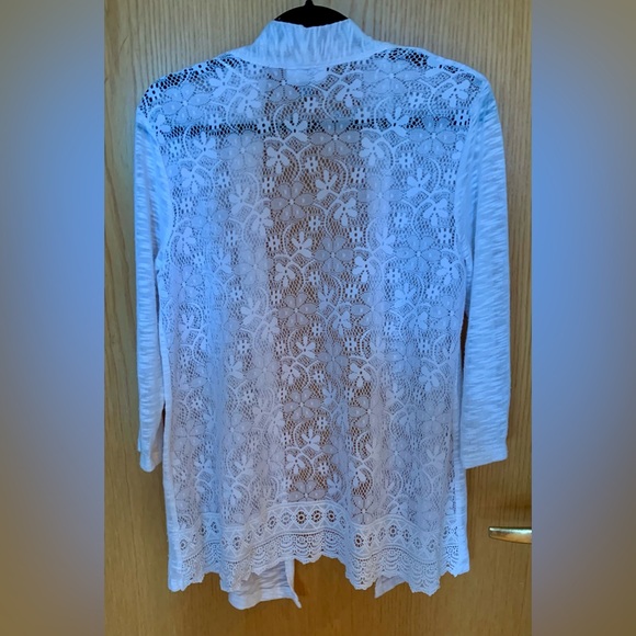 EUC JM Collection Knit and Lace Open Cardigan Cover-Up Top- Size S- White - Picture 2 of 4
